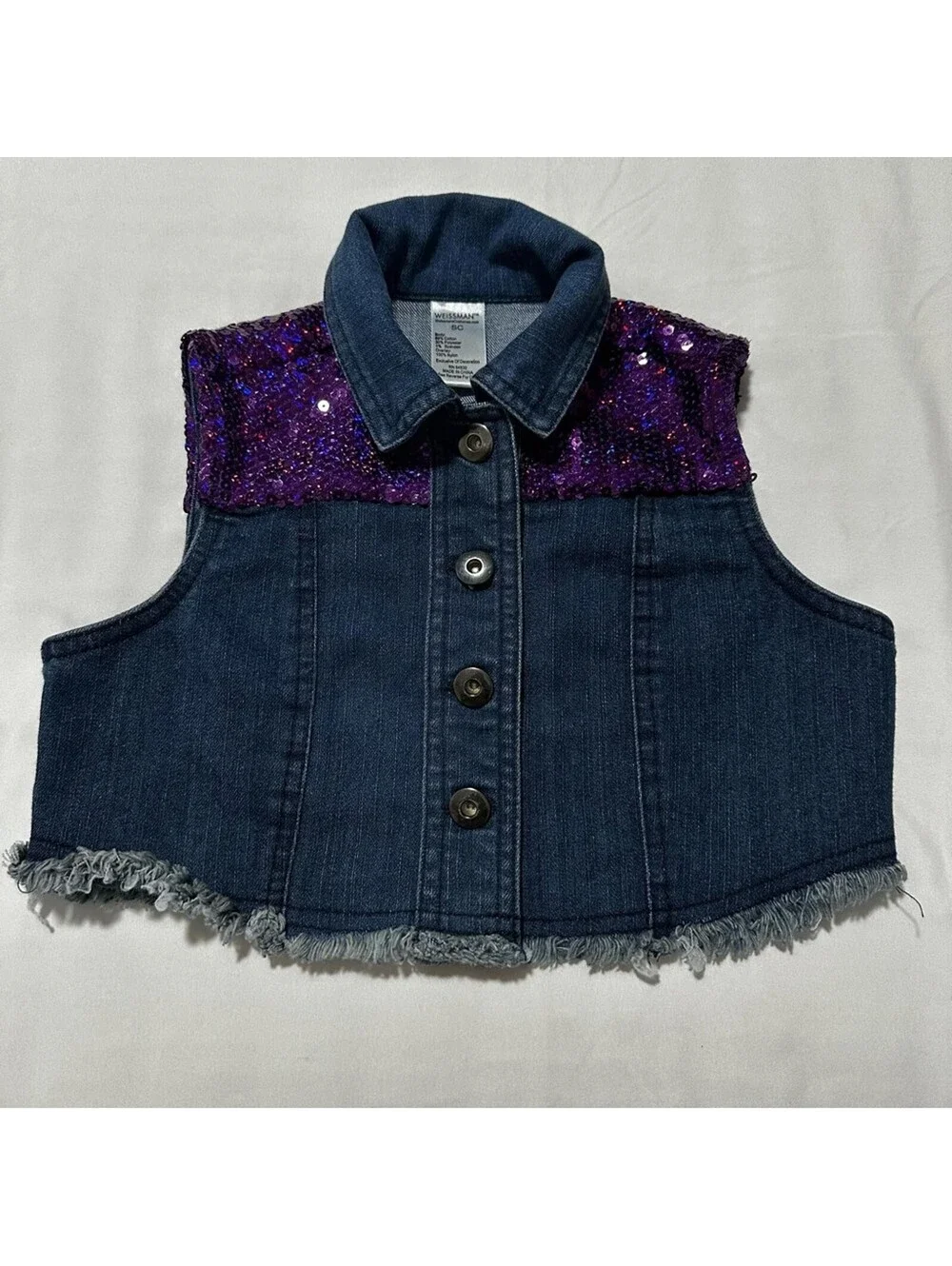 WEISSMAN Denim Purple Sequin Vest Girls Size Small EUC